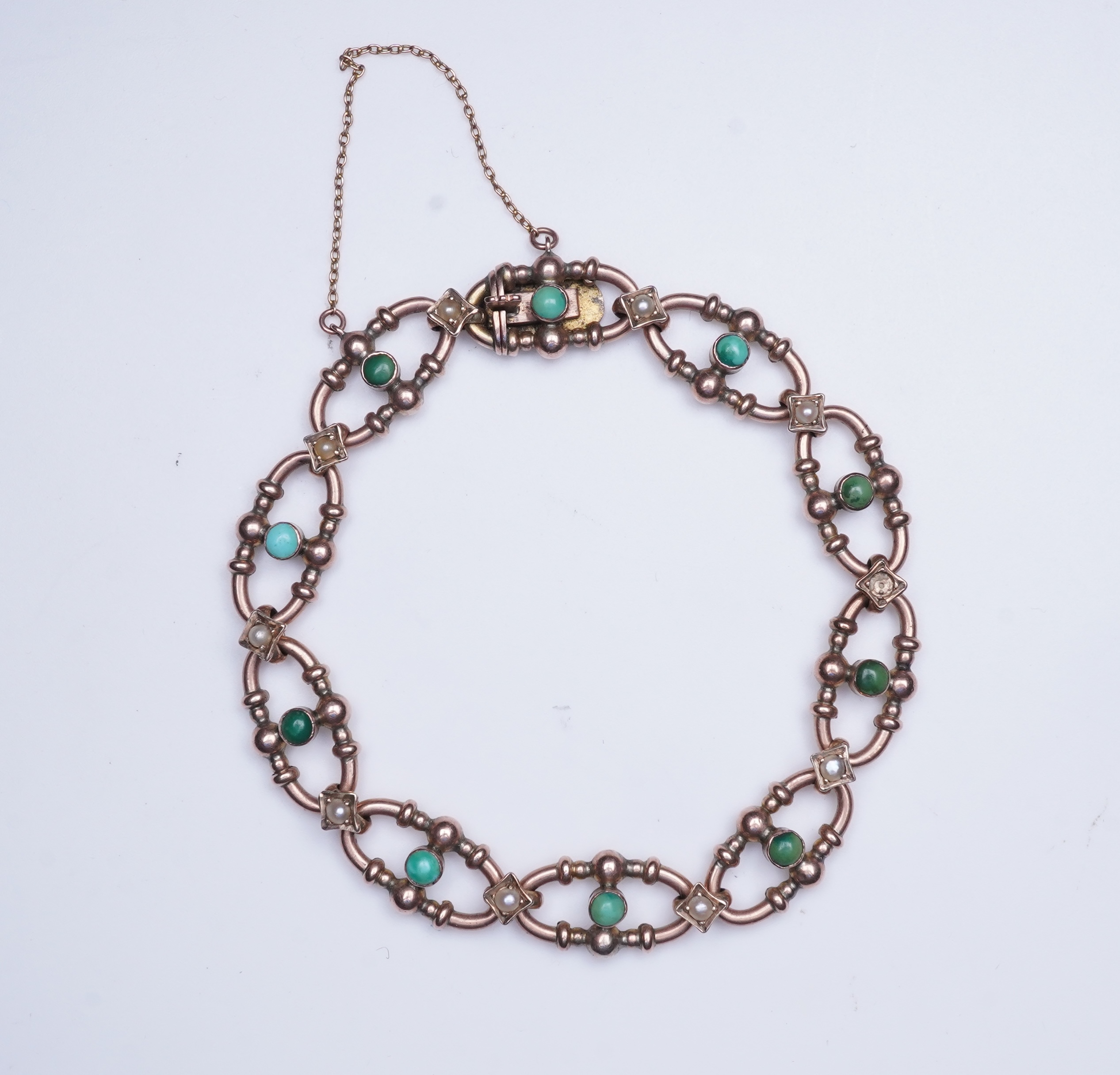 An Edwardian seed pearl and turquoise bracelet, early 20th century